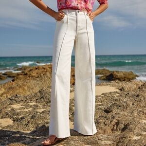 Johnny Was The Braided Wide Leg High Rise Stretch Jean White $278 NWT